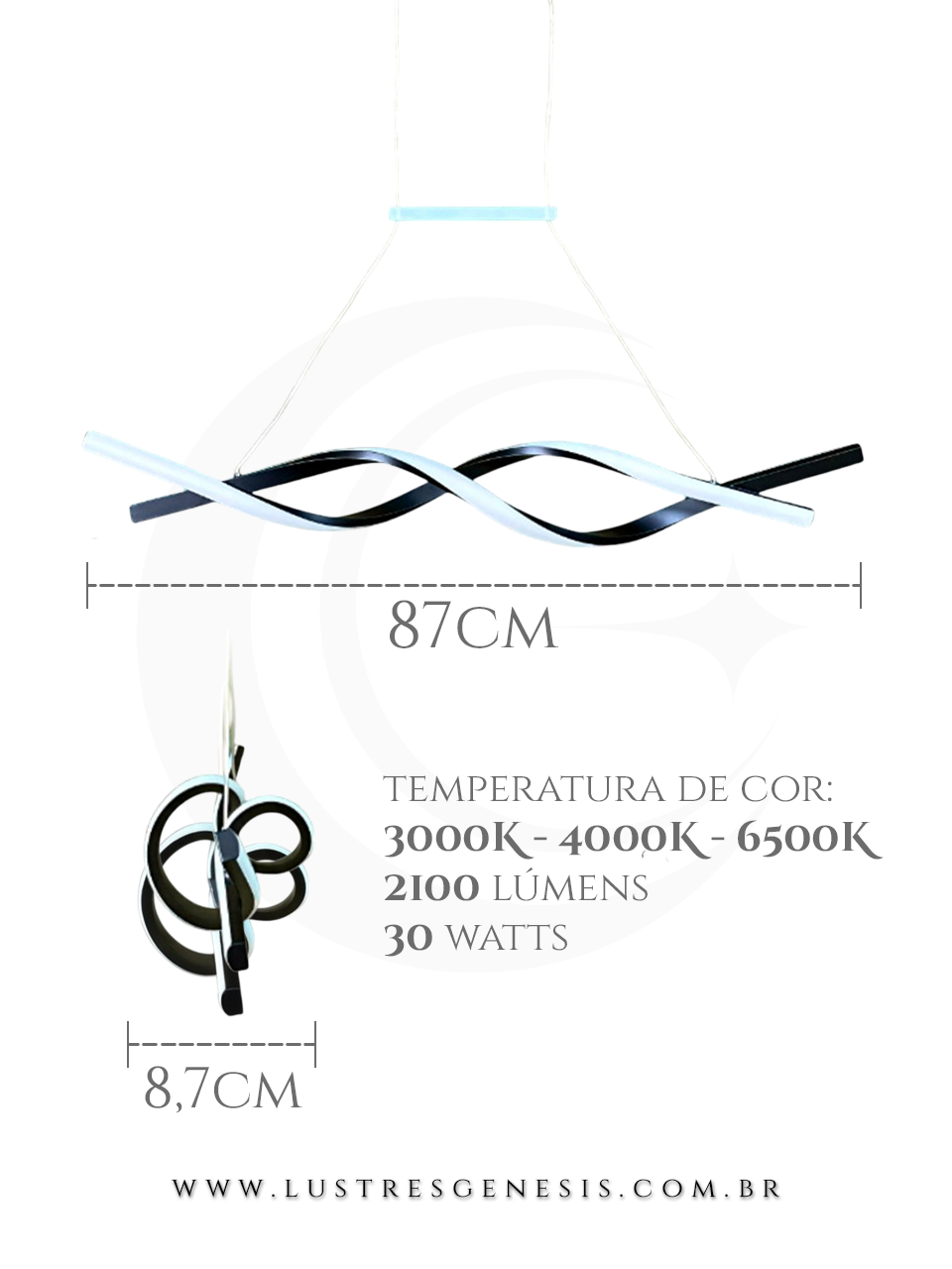 Lustre Pendente de LED Moderno Infinito instalado em uma sala de jantar moderna com mesa de madeira e cadeiras acolchoadas DCD03029  Lustres G&ecirc;nesis - o melhore site da Internet para comprar Lustre